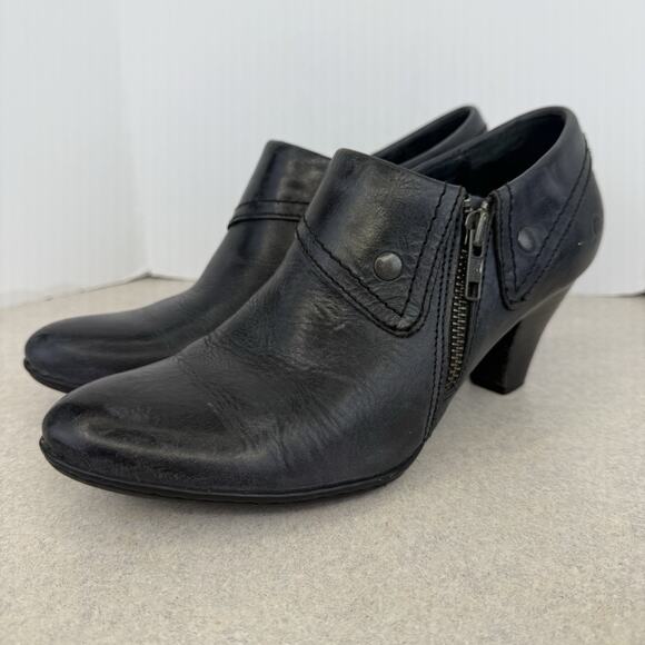 BORN Tanya Leather Fold-over Side Zip Heeled Ankle Booties Women's Size 7 Boho - Picture 4 of 10